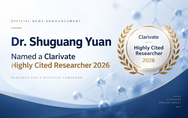 Dr. Shuguang Yuan Named a Clarivate Highly Cited Researcher 2026
